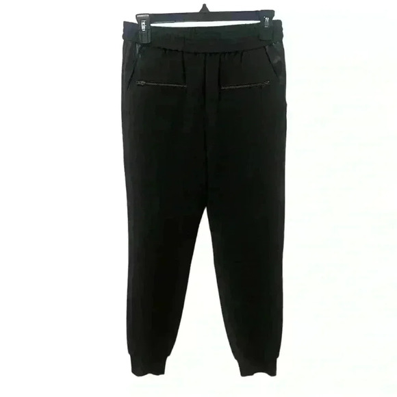 The Kooples Black Lambskin  Leather Trim Joggers Size Small - Picture 1 of 5